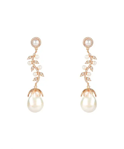 Latelita Womens Baroque Pearl Trailing Flowers Earrings Rosegold - Rose Gold Sterling Silver - One Size