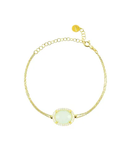 Latelita Womens Beatrice Oval Gemstone Bracelet Gold Aqua Chalcedony - Green Sterling Silver - One Size