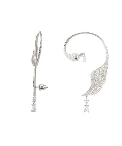 Latelita Womens Bird Of Paradise Ear Climber White Silver Left Sterling Silver - One Size