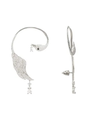 Latelita Womens Bird Paradise Ear Climber White Silver Right Sterling Silver - One Size