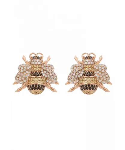 Latelita Womens Bumble Bee Stud Earrings Rosegold - Black Sterling Silver - One Size