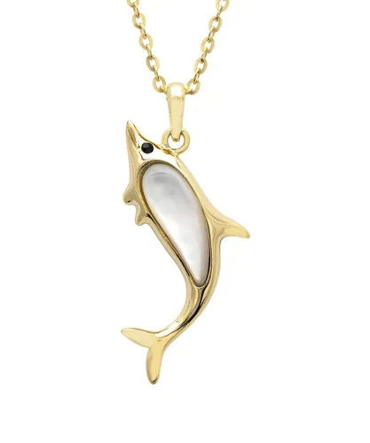 Latelita Womens Dolphin Pearl Necklace Gold - Multicolour Sterling Silver - One Size