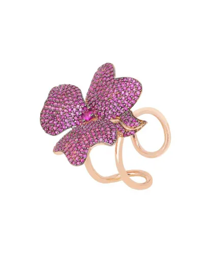 Latelita Womens Flower Cocktail Ring Rosegold Ruby Sterling Silver - One Size
