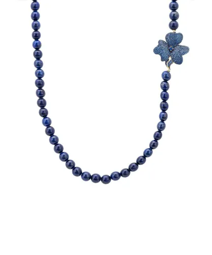 Latelita Womens Flower Lapis Lazuli Gemstone Long Necklace Gold - Blue Sterling Silver - One Size
