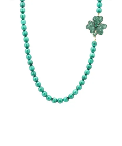 Latelita Womens Flower Malachite Green Gemstone Long Necklace Gold Sterling Silver - One Size