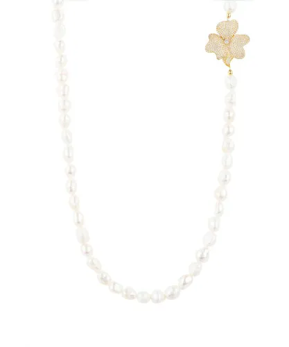 Latelita Womens Flower Pearl Gemstone Long Necklace White Cz Gold Sterling Silver - One Size