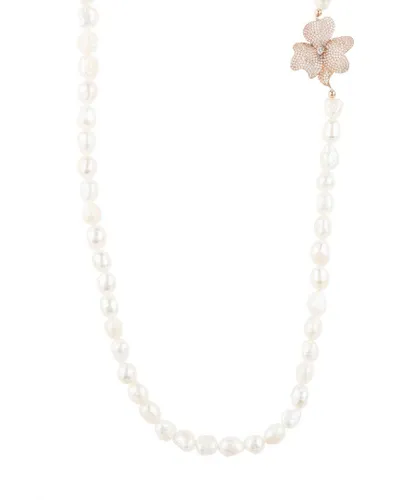 Latelita Womens Flower Pearl Gemstone Long Necklace White Cz Rosegold - Rose Gold Sterling Silver - One Size