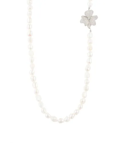 Latelita Womens Flower Pearl Gemstone Long Necklace White Cz Silver Sterling Silver - One Size