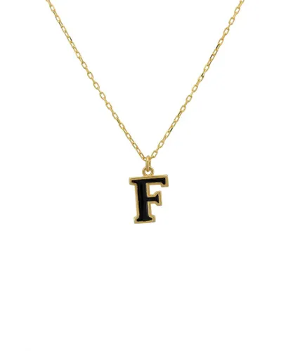 Latelita Womens Initial Enamel Necklace Gold F - Black Sterling Silver - One Size