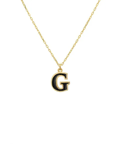 Latelita Womens Initial Enamel Necklace Gold G - Black Sterling Silver - One Size