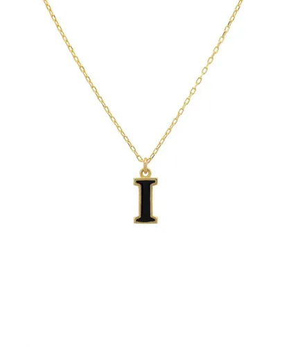 Latelita Womens Initial Enamel Necklace Gold I - Black Sterling Silver - One Size
