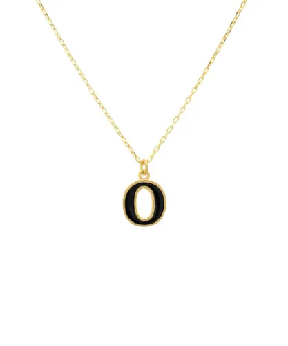 Latelita Womens Initial Enamel Necklace Gold O - Black Sterling Silver - One Size