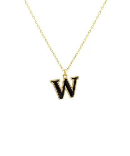 Latelita Womens Initial Enamel Necklace Gold W - Black Sterling Silver - One Size