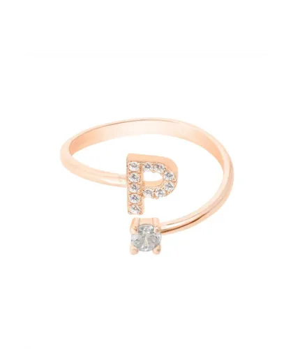 Latelita Womens Initial Ring Rosegold P - Pink Sterling Silver - One Size