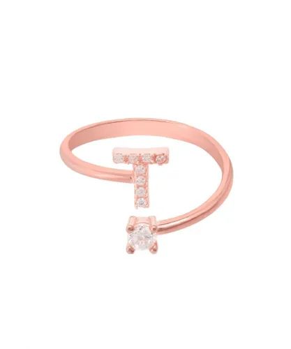 Latelita Womens Initial Ring Rosegold T - Pink Sterling Silver - One Size