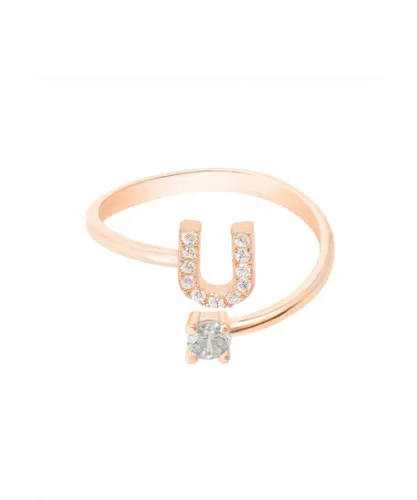 Latelita Womens Initial Ring Rosegold U - Pink Sterling Silver - One Size