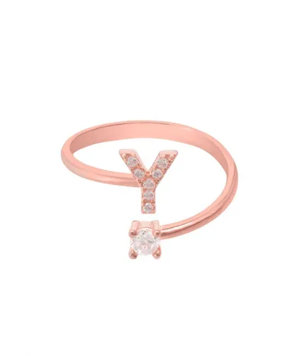 Latelita Womens Initial Ring Rosegold Y - Pink Sterling Silver - One Size