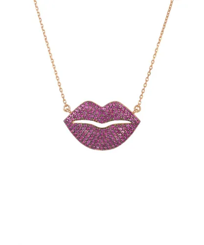 Latelita Womens Kiss Me Lips Pendant Necklace Rose Gold - Red Sterling Silver - One Size
