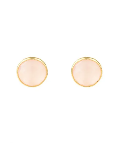 Latelita Womens Medium Circle Gemstone Earrings Gold Rose Quartz - Pink Sterling Silver - One Size