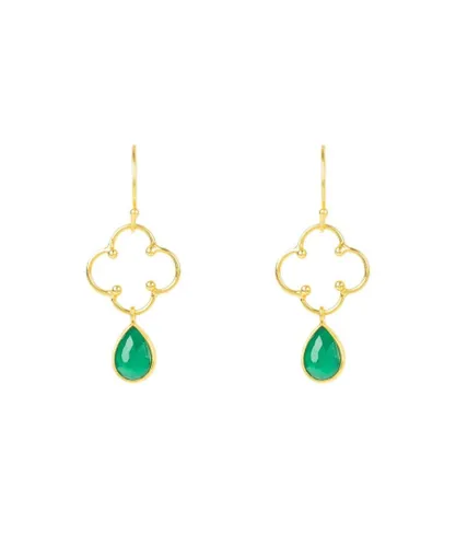 Latelita Womens Open Clover Gemstone Drop Earrings Gold Green Onyx Sterling Silver - One Size