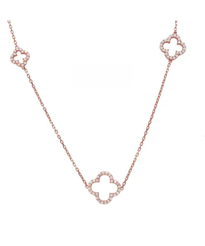 Latelita Womens Open Clover Long White Cz Necklace Rosegold - Rose Gold Sterling Silver - One Size