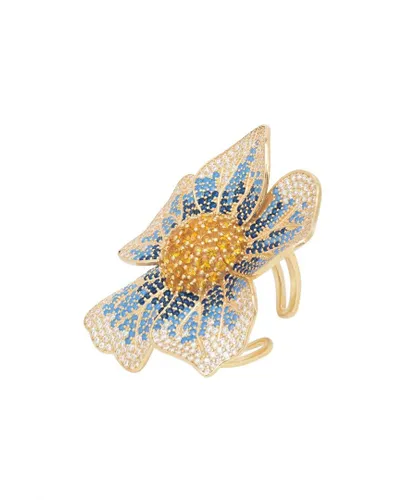 Latelita Womens Pansy Flower Blue Ring Gold Sterling Silver - One Size