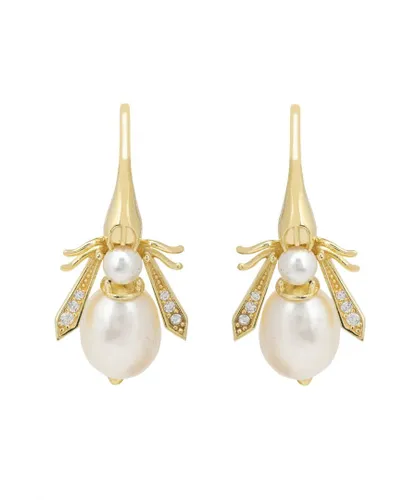 Latelita Womens Pearl Honey Bee Earrings Gold - White Sterling Silver - One Size