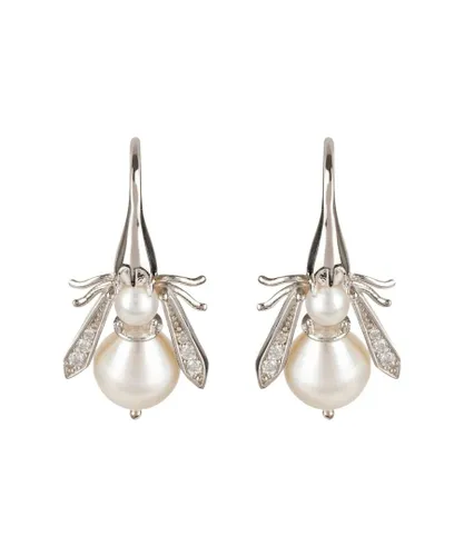 Latelita Womens Pearl Honey Bee Earrings Silver Sterling Silver - One Size