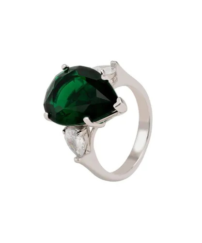 Latelita Womens Rania Teardrop Gemstone Ring Silver Emerald - Green Sterling Silver - Size Q