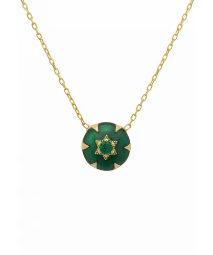 Latelita Womens Star Of David Green Enamel Necklace Gold Sterling Silver - One Size