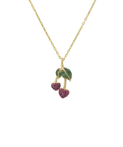 Latelita Womens Sweet Cherry Necklace Gold Sterling Silver - One Size