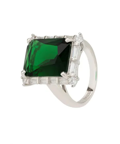 Latelita Womens Tudor Silver Ring Emerald - Green Sterling Silver - Size O