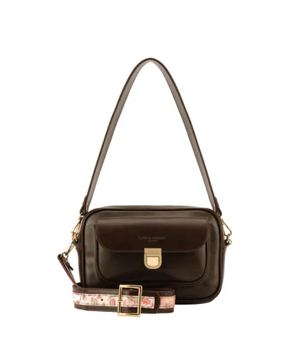Laura Ashley Womens Black CrossBody Bag - Brown Faux Leather - One Size
