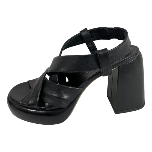 Laura Bellariva , High Block Heel Leather Sandal ,Black female, Sizes: