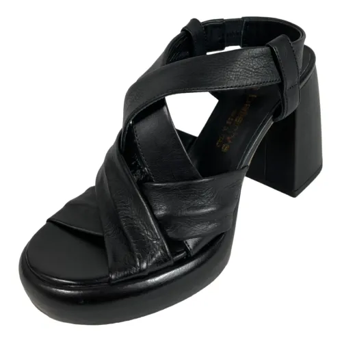 Laura Bellariva , High Block Heel Leather Sandals ,Black female, Sizes: