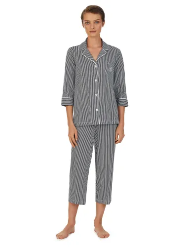 Lauren Ralph Lauren 3/4 Sleeve Capri Stripe Pyjamas, Navy - Navy - Female