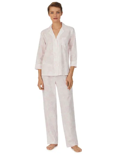 Lauren Ralph Lauren 3/4 Sleeve Rose Print Pyjamas, Pale Pink/White - Pale Pink/White - Female