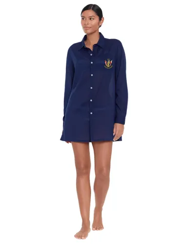 Lauren Ralph Lauren Camp Logo Embroidered Oversized Cotton Shirt - Blue - Female