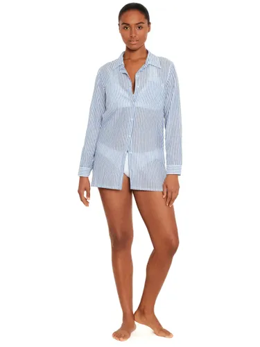 Lauren Ralph Lauren Camp Logo Embroidered Oversized Cotton Shirt - Blue/Multi - Female