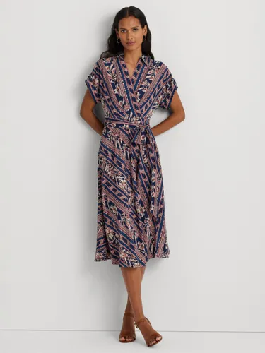 Lauren Ralph Lauren Fratillo Geometric Stripe Belted Crepe Wrap Dress, Navy/Multi - Navy/Multi - Female