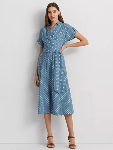 Lauren Ralph Lauren Fratillo Polka Dot Wrap Dress, Blue/Multi - Blue/Multi - Female