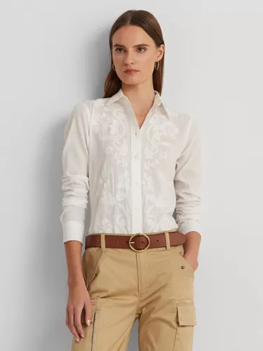 Lauren Ralph Lauren Haitalle Embroidered Shadow Stripe Cotton Shirt, White - White - Female