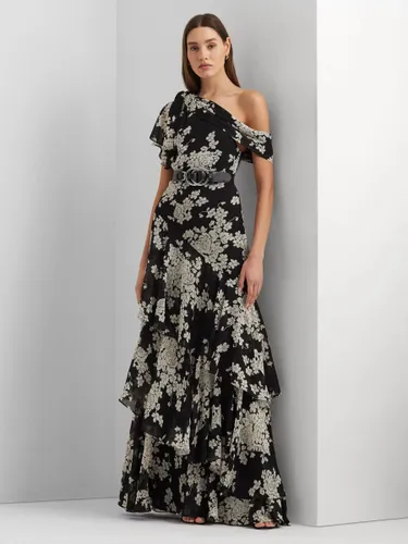 Lauren Ralph Lauren Kanerite Asymmetric Floral Dress, Black - Black - Female