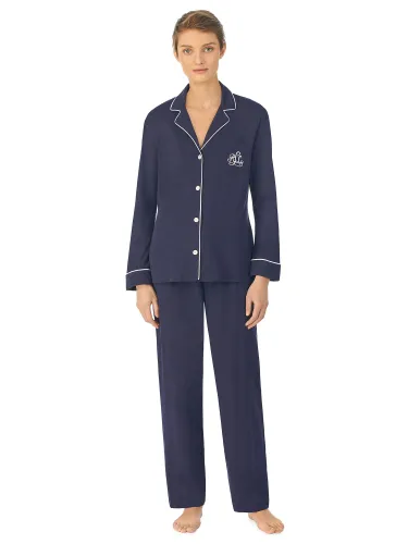 Lauren Ralph Lauren Notch Collar Long Sleeve Pyjamas - Navy - Female