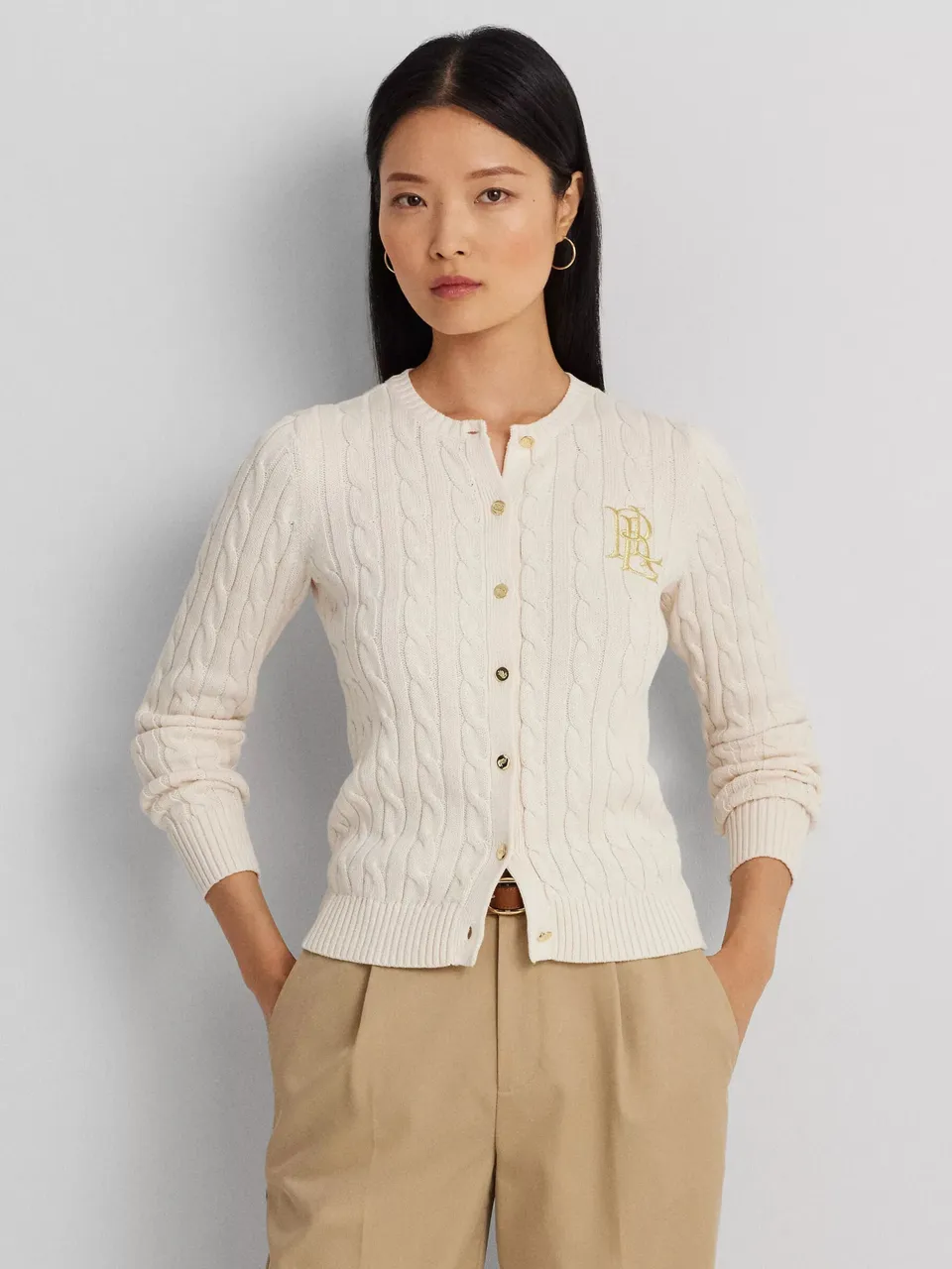 Lauren Ralph Lauren Ralhan Cotton Cable Knit Cardigan, Mascarpone Cream - Mascarpone Cream - Female