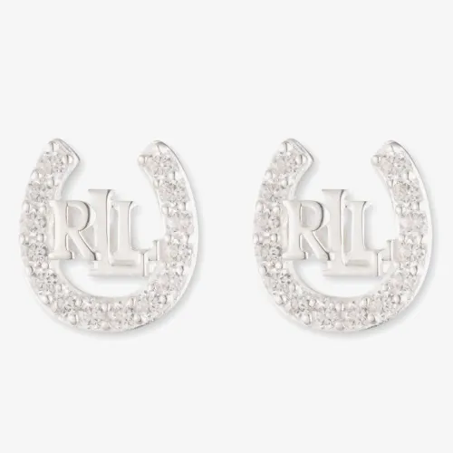 Lauren Ralph Lauren Silver & Cubic Zirconia Logo Horseshoe Stud Earrings 14G00327
