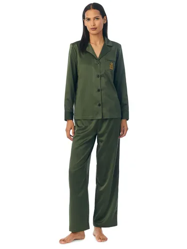 Lauren Ralph Lauren Solid Satin Long Sleeve Pyjama Set - Green - Female