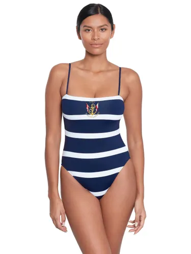 Lauren Ralph Lauren Square Neck Stripe Swimsuit, Dark Navy - Dark Navy - Female