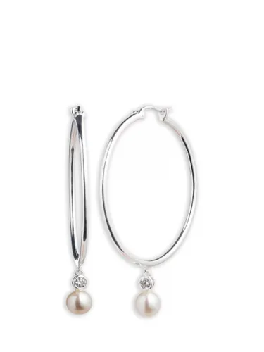 Lauren Ralph Lauren Sterling Silver Pearl Hoop Earrings, Silver/White - Silver/White - Female
