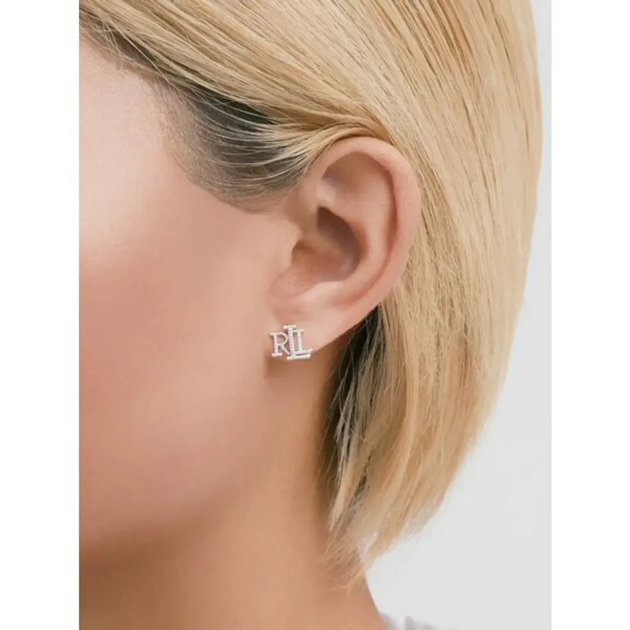 Lauren Ralph Lauren Sterling Silver Rope Texture Logo Initial Stud Earrings, Silver - Silver - Female